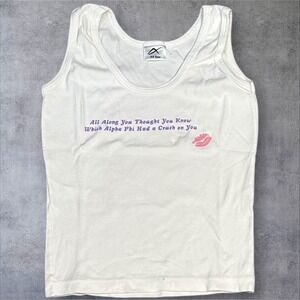 AS Tees White Tank‎ Top Alpha Phi Sorority Kiss Graphic One Size Medium
